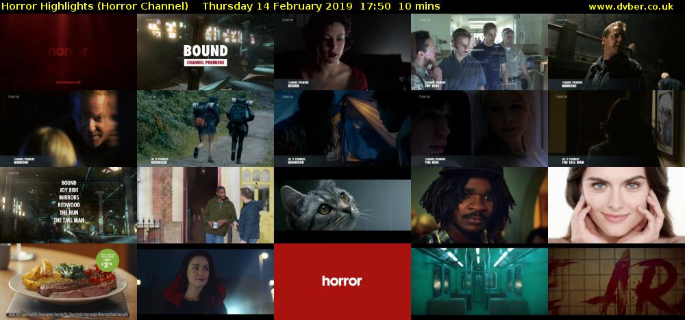 Horror Highlights (Horror Channel) Thursday 14 February 2019 17:50 - 18:00