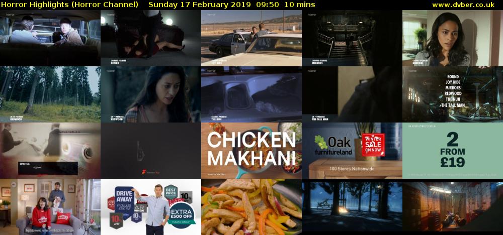 Horror Highlights (Horror Channel) Sunday 17 February 2019 09:50 - 10:00