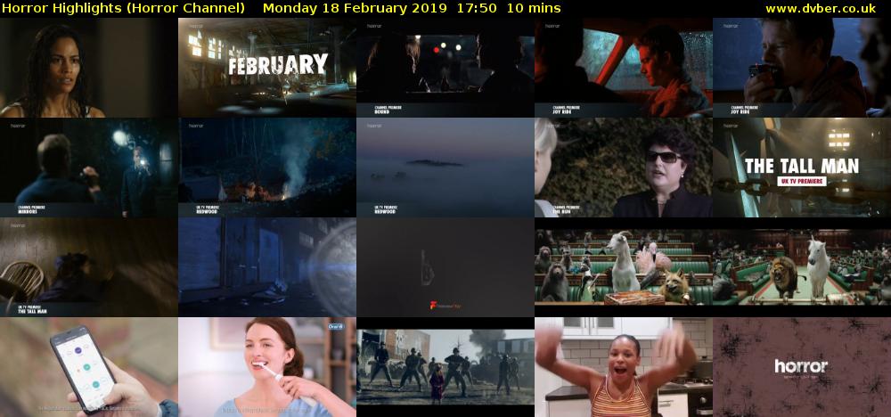 Horror Highlights (Horror Channel) Monday 18 February 2019 17:50 - 18:00