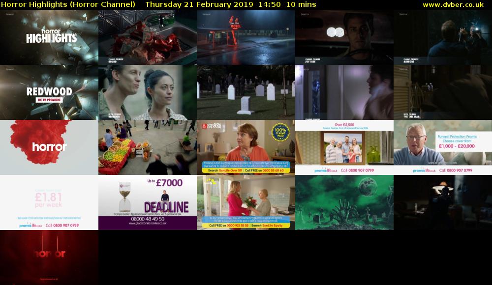 Horror Highlights (Horror Channel) Thursday 21 February 2019 14:50 - 15:00