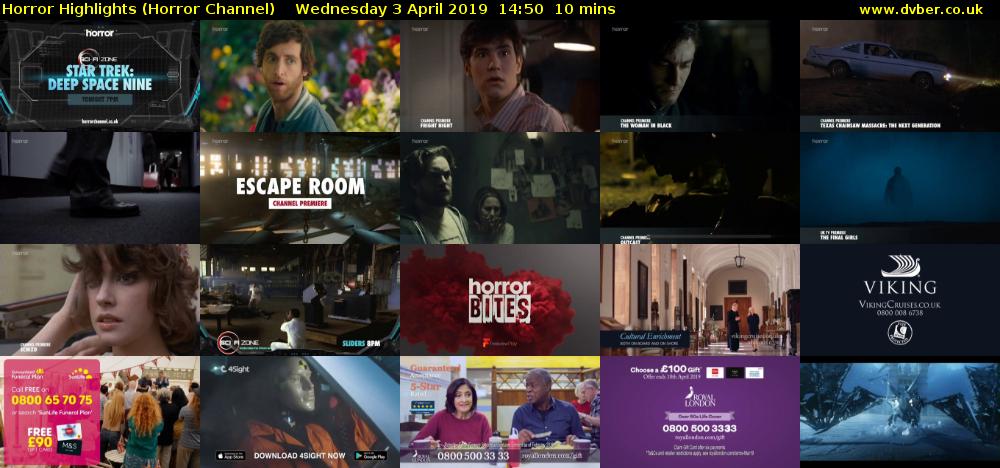 Horror Highlights (Horror Channel) Wednesday 3 April 2019 14:50 - 15:00