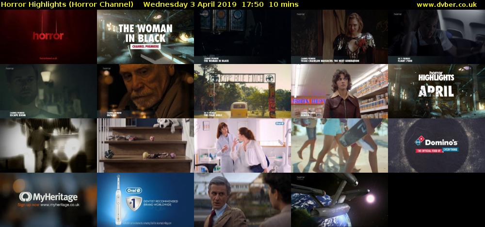 Horror Highlights (Horror Channel) Wednesday 3 April 2019 17:50 - 18:00
