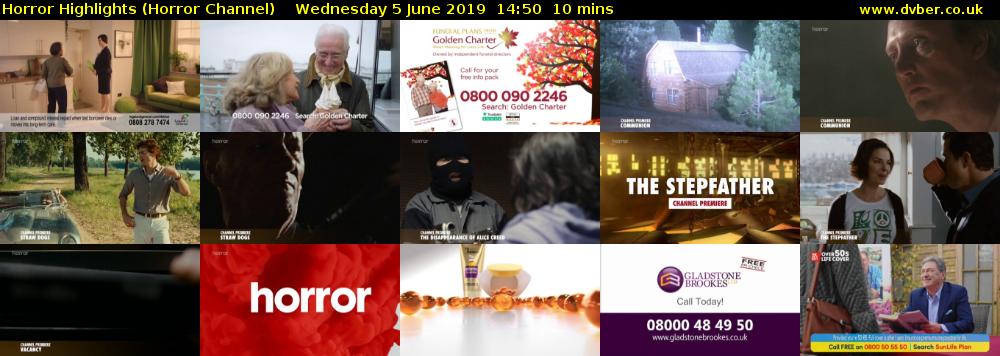 Horror Highlights (Horror Channel) Wednesday 5 June 2019 14:50 - 15:00