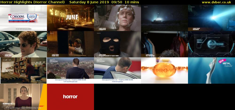 Horror Highlights (Horror Channel) Saturday 8 June 2019 09:50 - 10:00