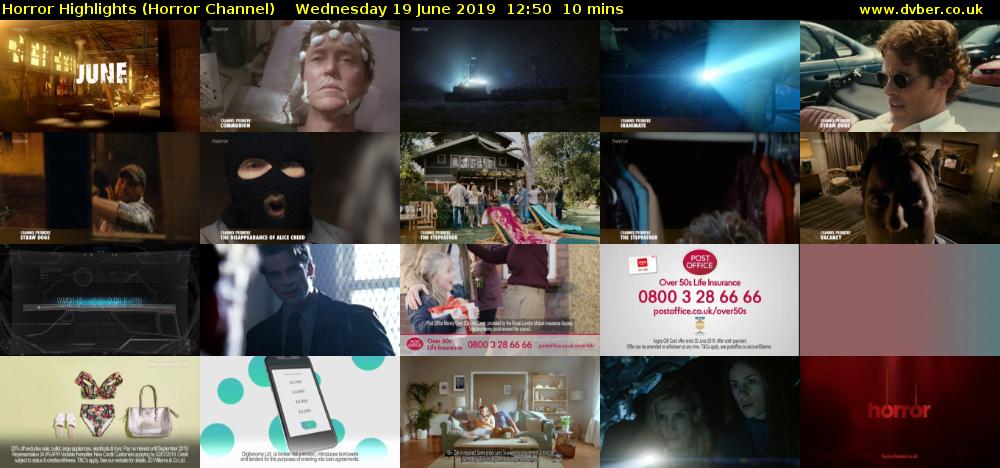Horror Highlights (Horror Channel) Wednesday 19 June 2019 12:50 - 13:00