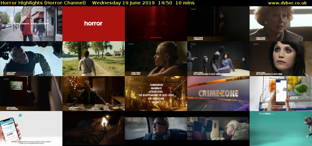 Horror Highlights (Horror Channel) Wednesday 19 June 2019 14:50 - 15:00