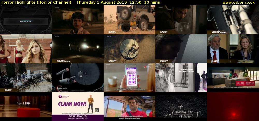 Horror Highlights (Horror Channel) Thursday 1 August 2019 12:50 - 13:00