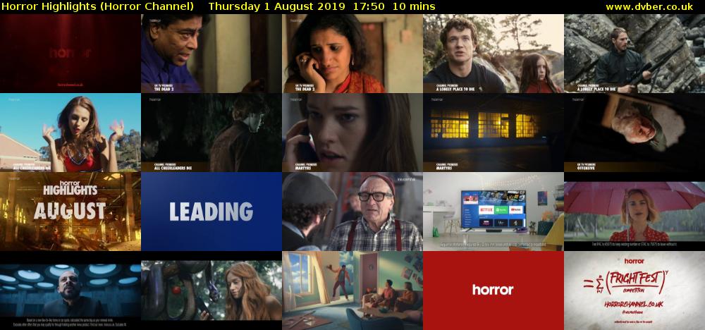 Horror Highlights (Horror Channel) Thursday 1 August 2019 17:50 - 18:00