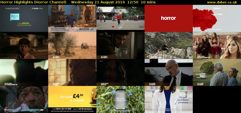 Horror Highlights (Horror Channel) Wednesday 21 August 2019 12:50 - 13:00