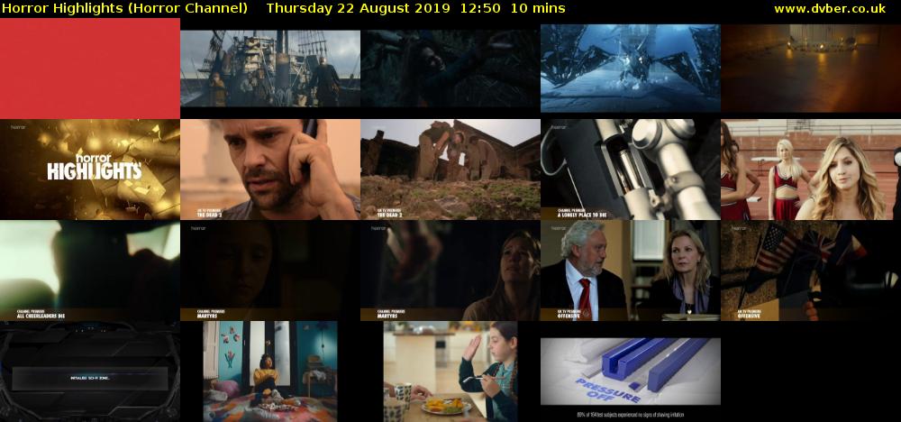 Horror Highlights (Horror Channel) Thursday 22 August 2019 12:50 - 13:00