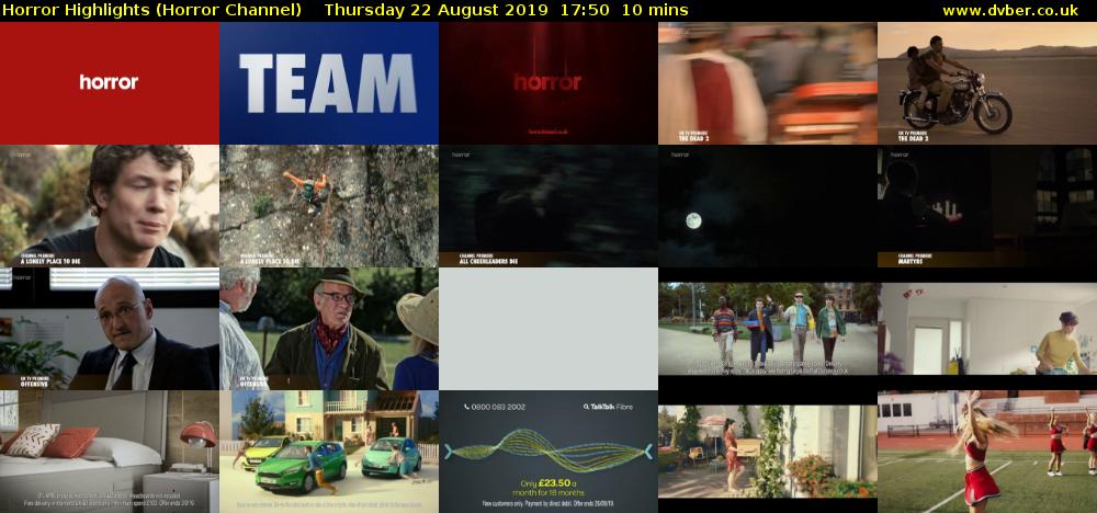 Horror Highlights (Horror Channel) Thursday 22 August 2019 17:50 - 18:00