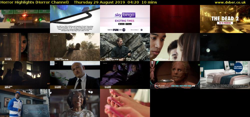 Horror Highlights (Horror Channel) Thursday 29 August 2019 04:20 - 04:30