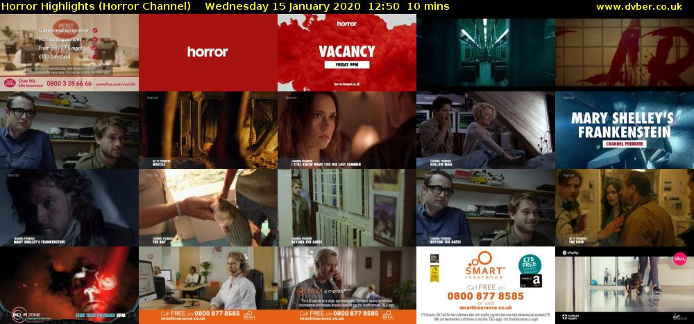 Horror Highlights (Horror Channel) Wednesday 15 January 2020 12:50 - 13:00