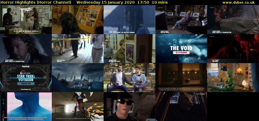 Horror Highlights (Horror Channel) Wednesday 15 January 2020 17:50 - 18:00