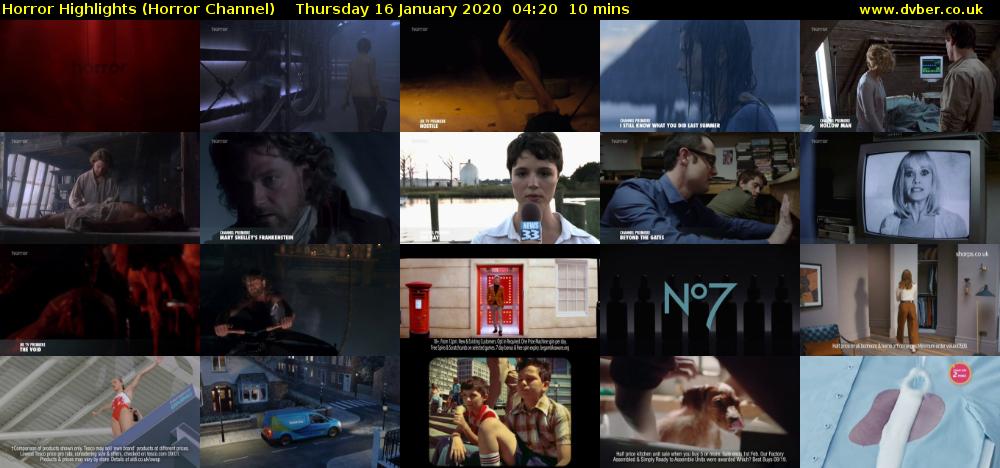 Horror Highlights (Horror Channel) Thursday 16 January 2020 04:20 - 04:30