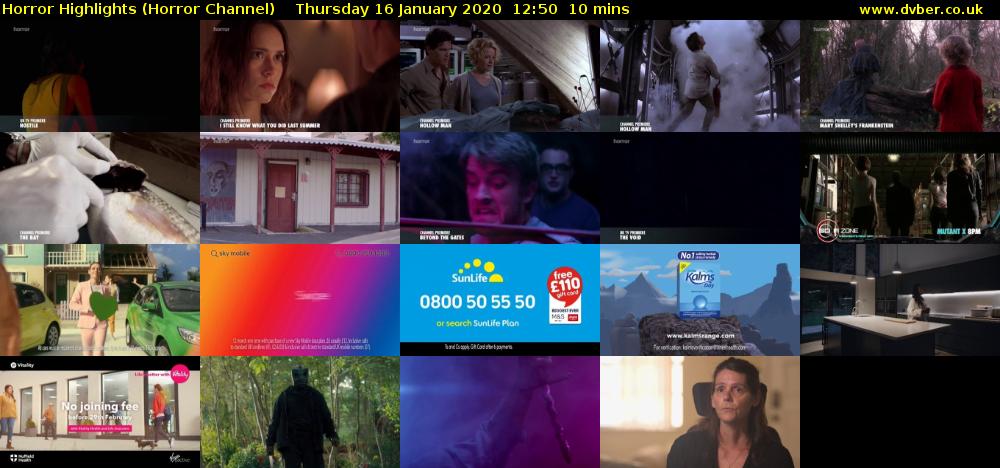 Horror Highlights (Horror Channel) Thursday 16 January 2020 12:50 - 13:00