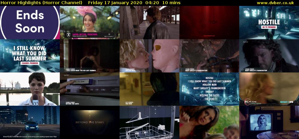 Horror Highlights (Horror Channel) Friday 17 January 2020 04:20 - 04:30
