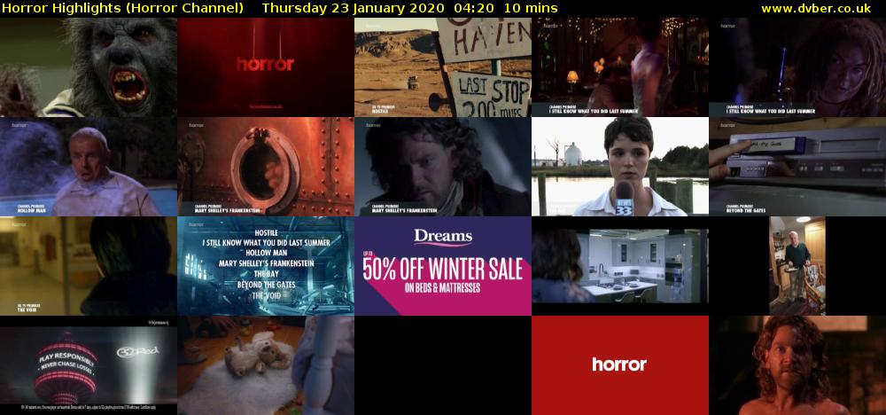 Horror Highlights (Horror Channel) Thursday 23 January 2020 04:20 - 04:30
