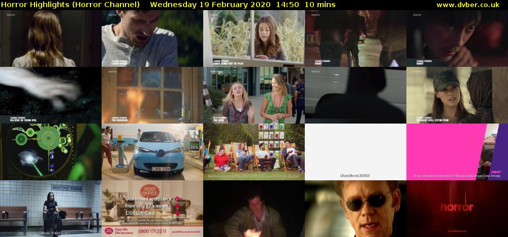Horror Highlights (Horror Channel) Wednesday 19 February 2020 14:50 - 15:00