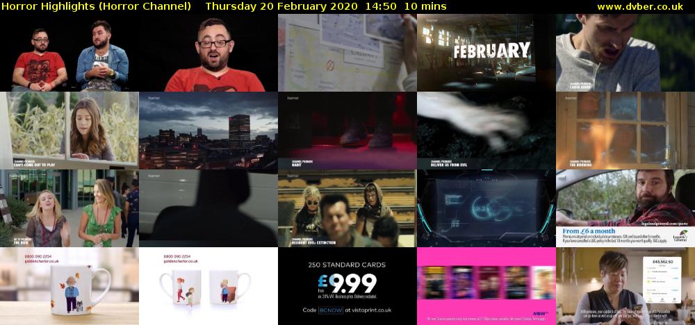Horror Highlights (Horror Channel) Thursday 20 February 2020 14:50 - 15:00