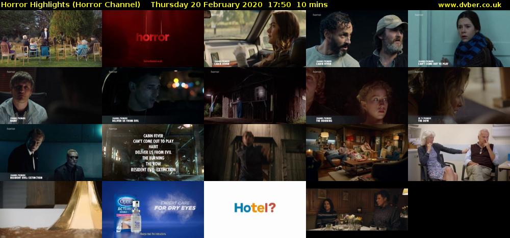 Horror Highlights (Horror Channel) Thursday 20 February 2020 17:50 - 18:00