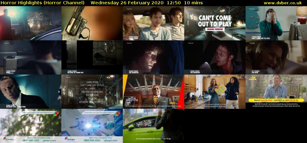 Horror Highlights (Horror Channel) Wednesday 26 February 2020 12:50 - 13:00