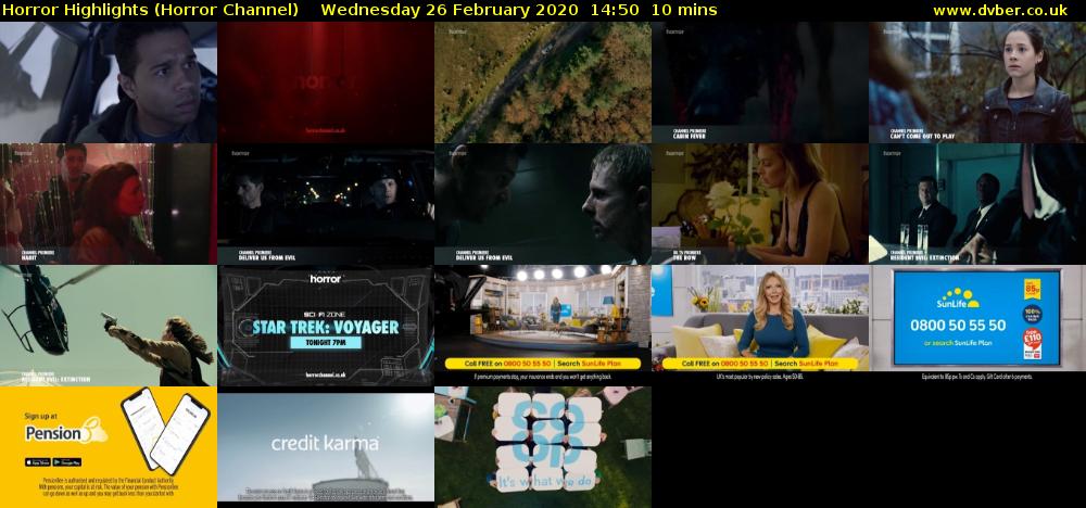 Horror Highlights (Horror Channel) Wednesday 26 February 2020 14:50 - 15:00