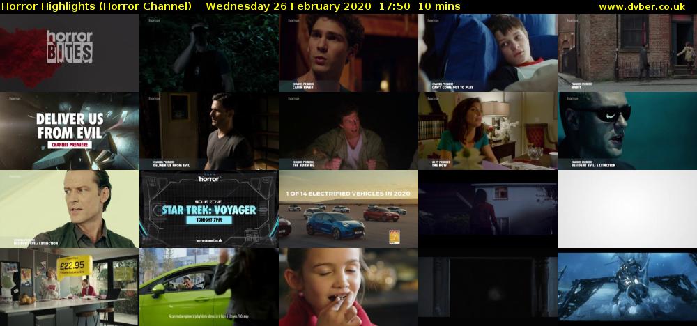 Horror Highlights (Horror Channel) Wednesday 26 February 2020 17:50 - 18:00