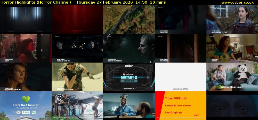 Horror Highlights (Horror Channel) Thursday 27 February 2020 14:50 - 15:00