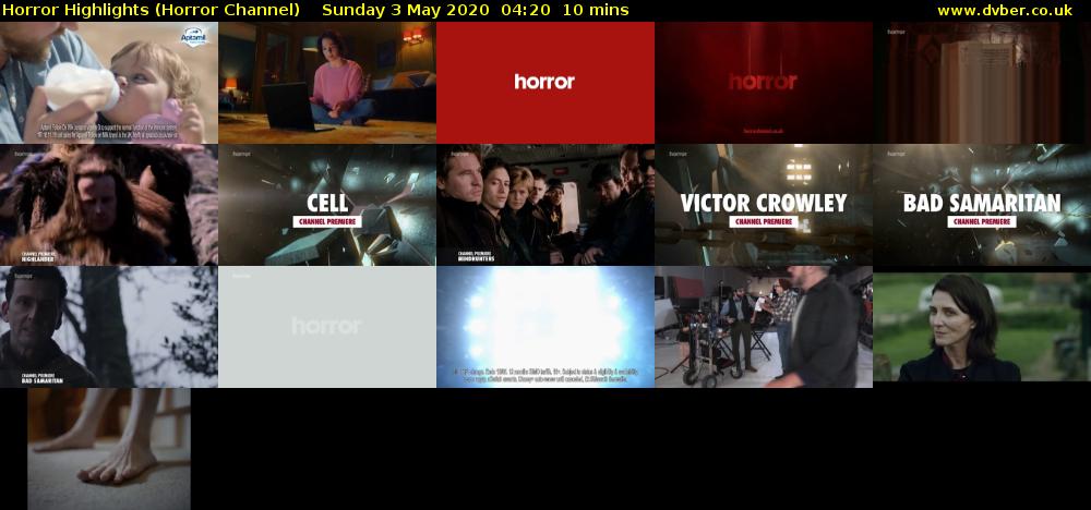 Horror Highlights (Horror Channel) Sunday 3 May 2020 04:20 - 04:30