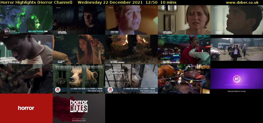 Horror Highlights (Horror Channel) Wednesday 22 December 2021 12:50 - 13:00