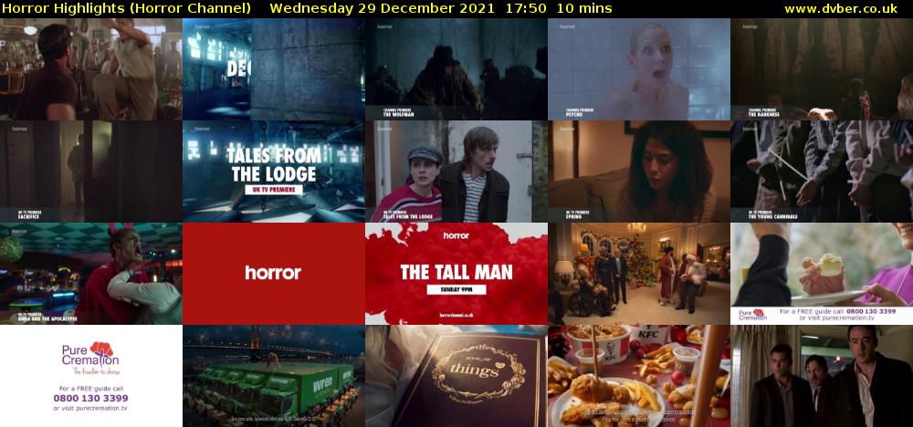 Horror Highlights (Horror Channel) Wednesday 29 December 2021 17:50 - 18:00