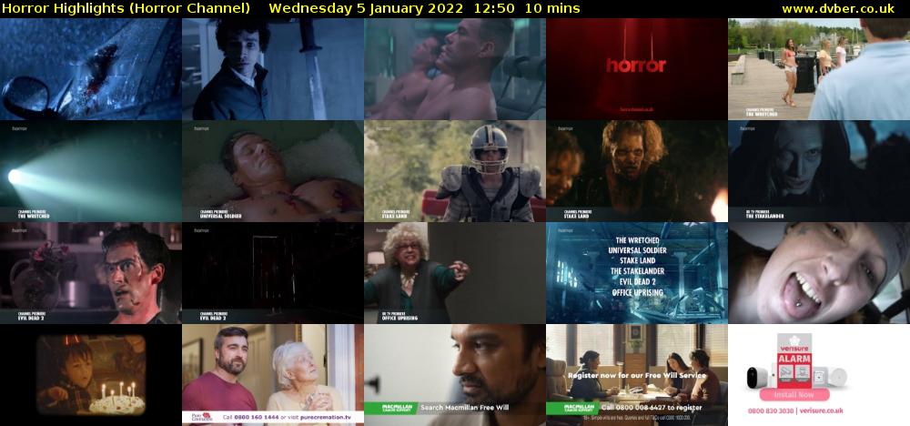 Horror Highlights (Horror Channel) Wednesday 5 January 2022 12:50 - 13:00