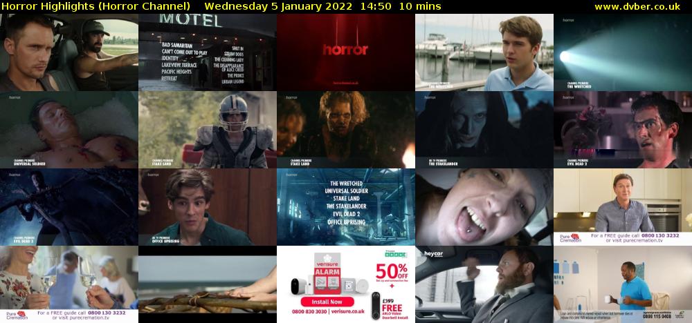 Horror Highlights (Horror Channel) Wednesday 5 January 2022 14:50 - 15:00