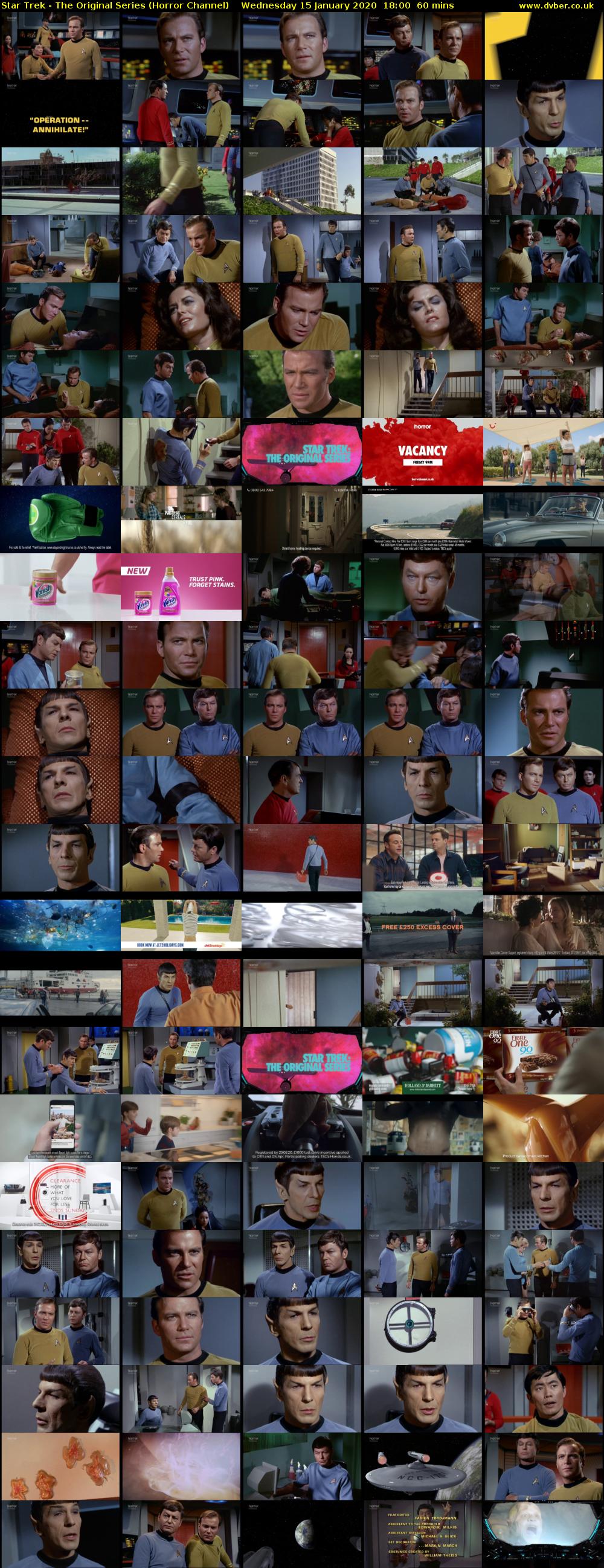 Star Trek - The Original Series (Horror Channel) Wednesday 15 January 2020 18:00 - 19:00