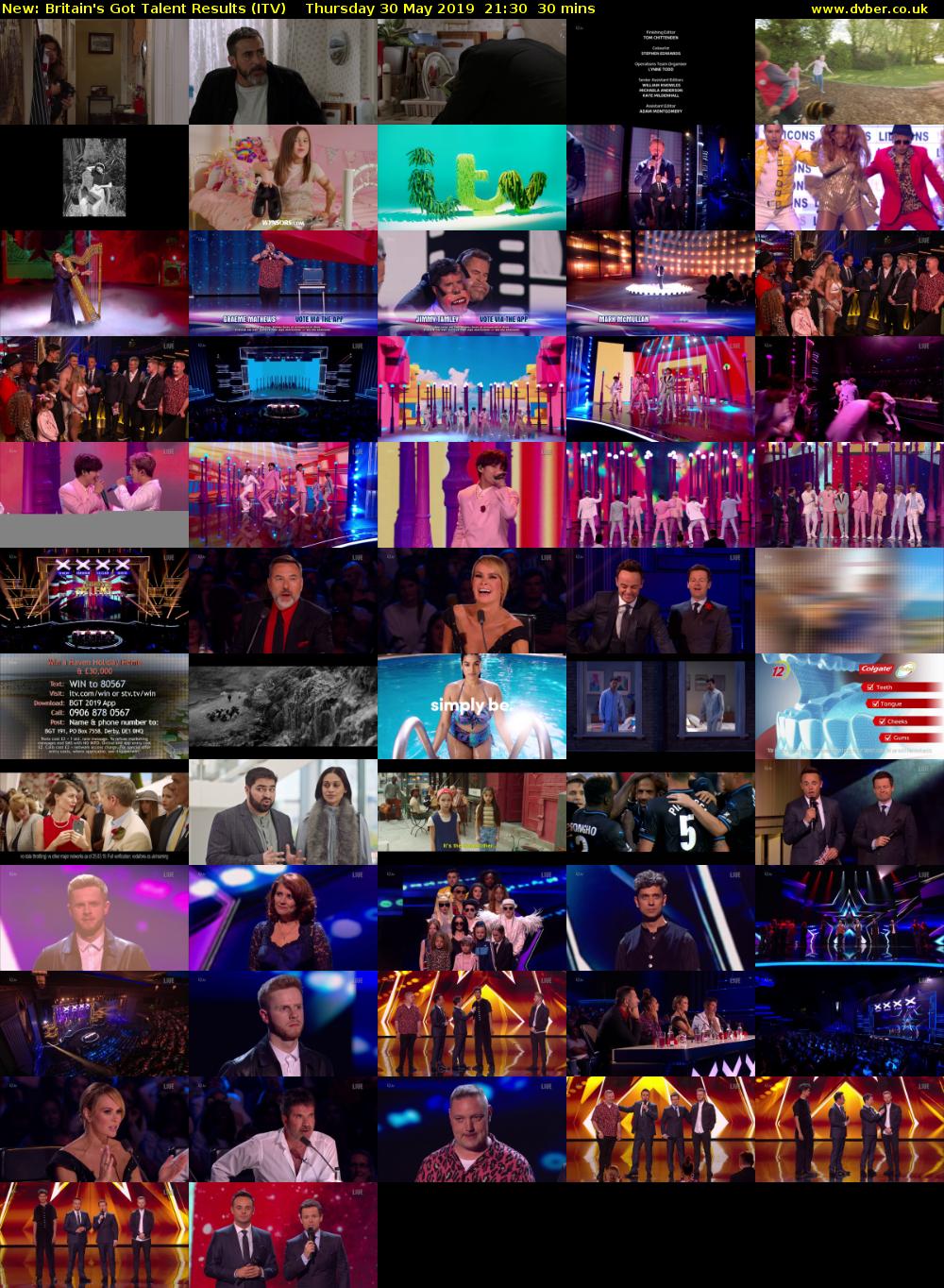 Britain's Got Talent Results (ITV) Thursday 30 May 2019 21:30 - 22:00