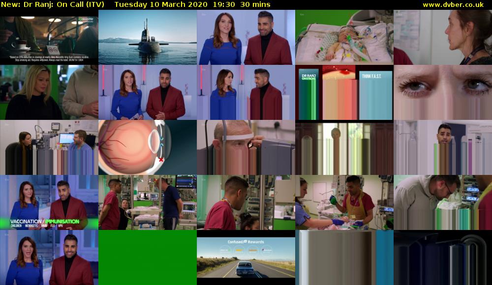 Dr Ranj: On Call (ITV) Tuesday 10 March 2020 19:30 - 20:00
