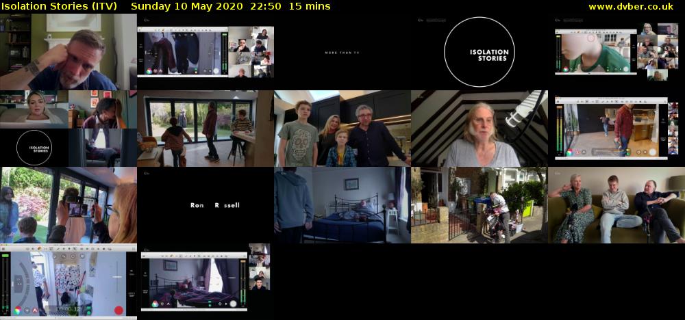 Isolation Stories (ITV) Sunday 10 May 2020 22:50 - 23:05