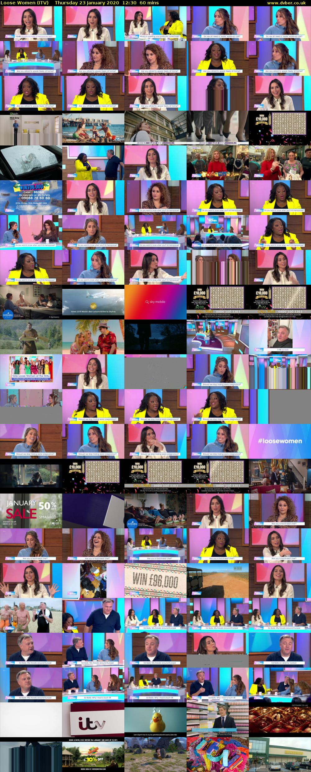 Loose Women (ITV) Thursday 23 January 2020 12:30 - 13:30
