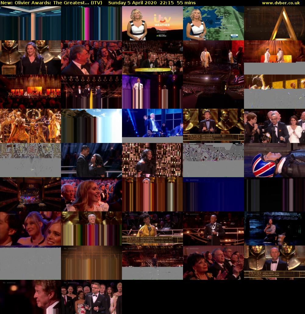 Olivier Awards: The Greatest... (ITV) Sunday 5 April 2020 22:15 - 23:10