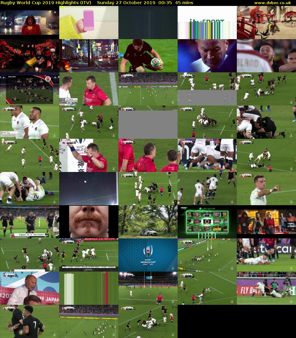 Rugby World Cup 2019 Highlights (ITV) Sunday 27 October 2019 00:35 - 01:20