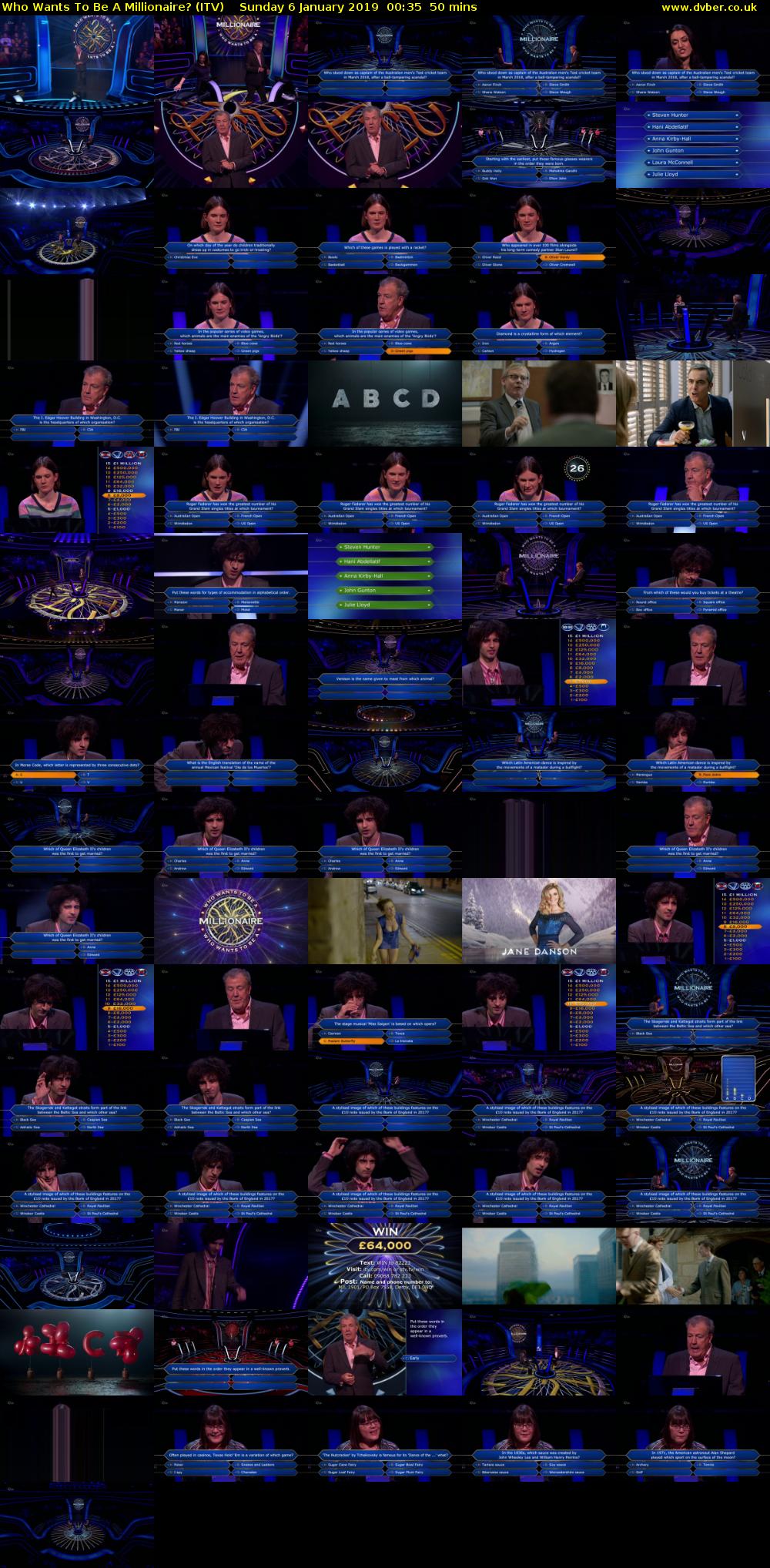 Who Wants To Be A Millionaire? (ITV) Sunday 6 January 2019 00:35 - 01:25