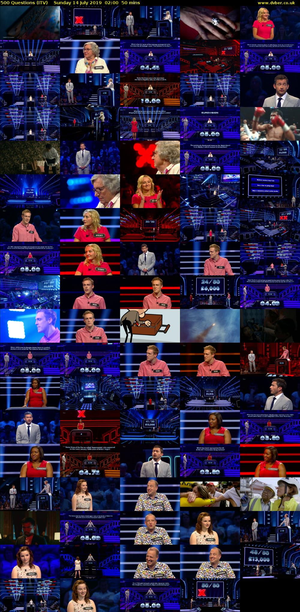 500 Questions (ITV) Sunday 14 July 2019 02:00 - 02:50