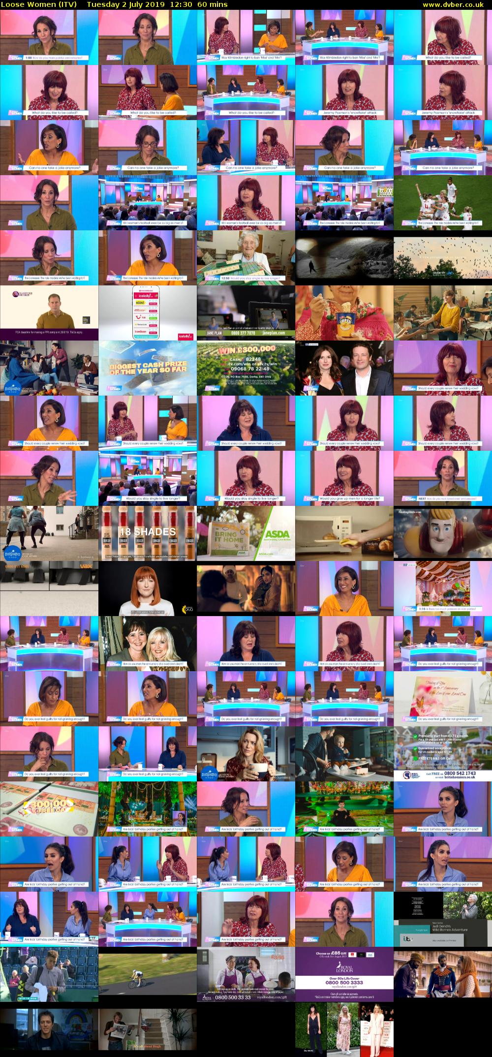 Loose Women (ITV) Tuesday 2 July 2019 12:30 - 13:30