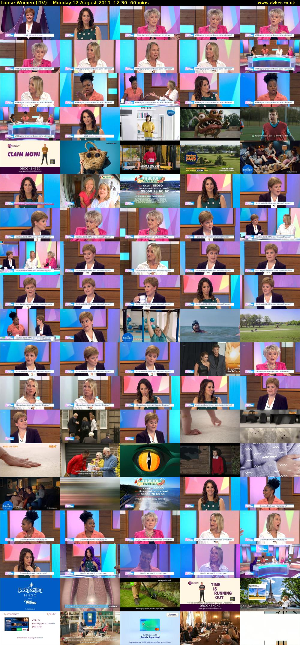 Loose Women (ITV) Monday 12 August 2019 12:30 - 13:30
