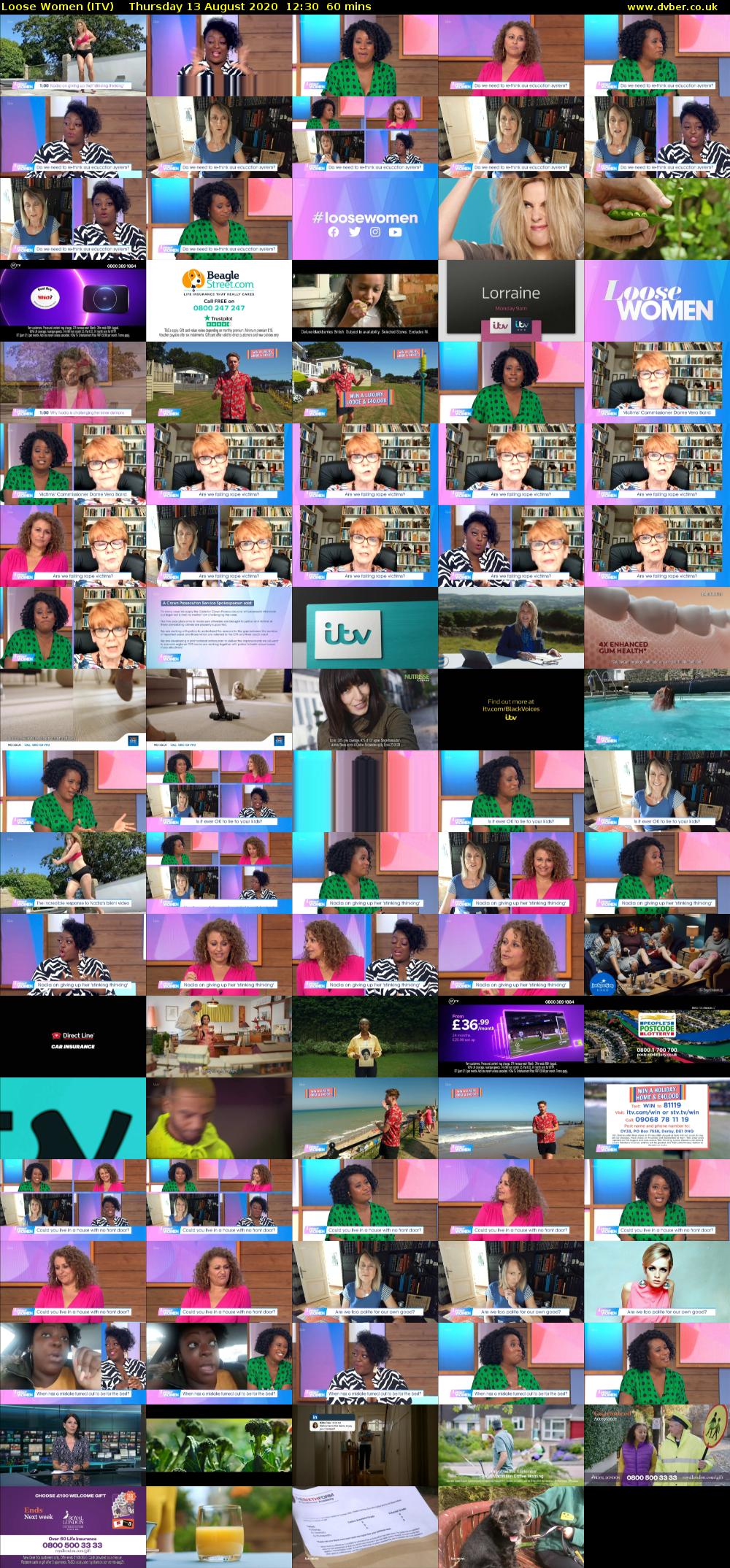 Loose Women (ITV) Thursday 13 August 2020 12:30 - 13:30