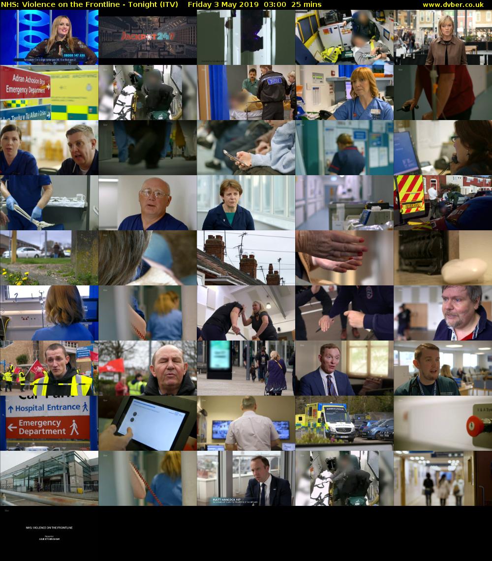 NHS: Violence on the Frontline - Tonight (ITV) Friday 3 May 2019 03:00 - 03:25
