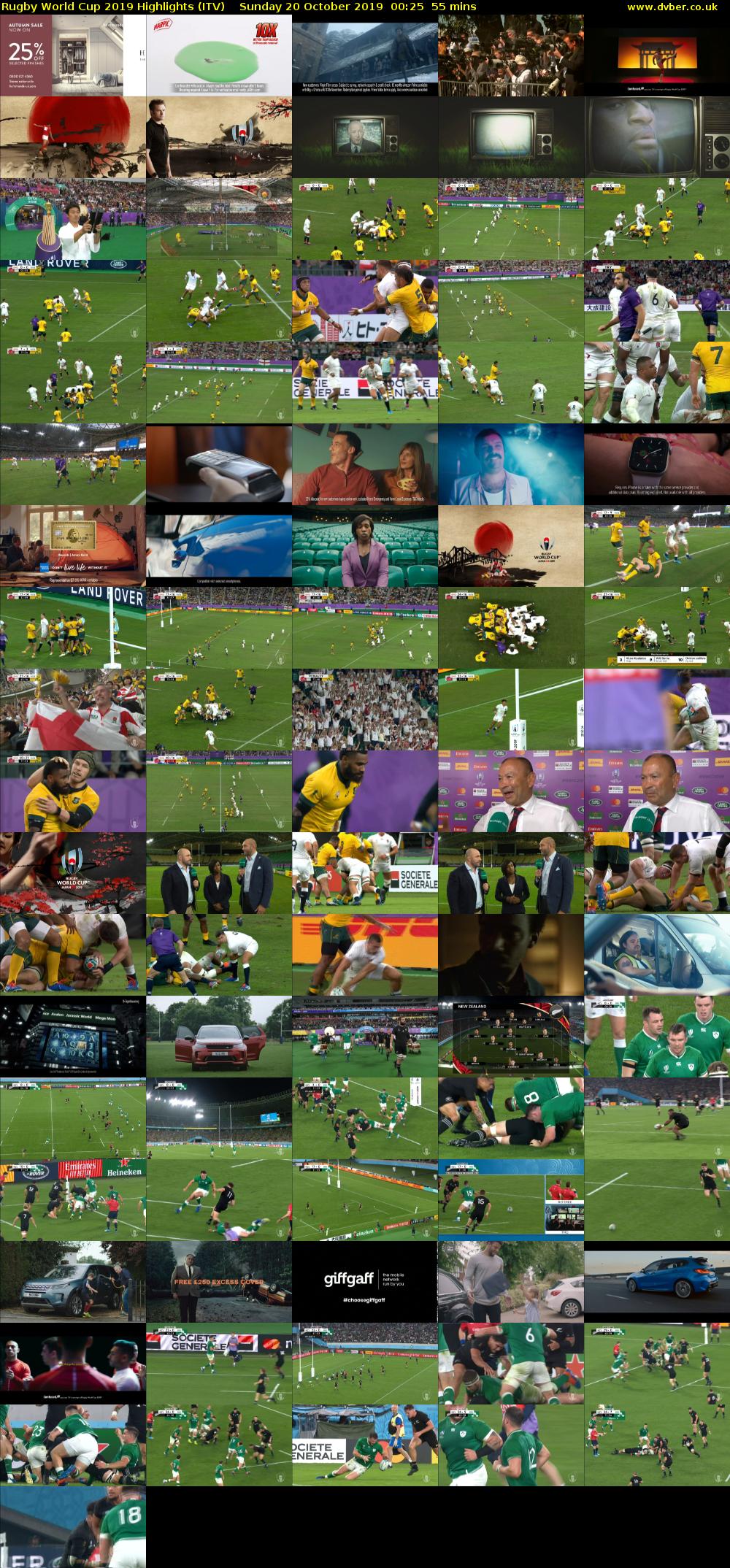 Rugby World Cup 2019 Highlights (ITV) Sunday 20 October 2019 00:25 - 01:20
