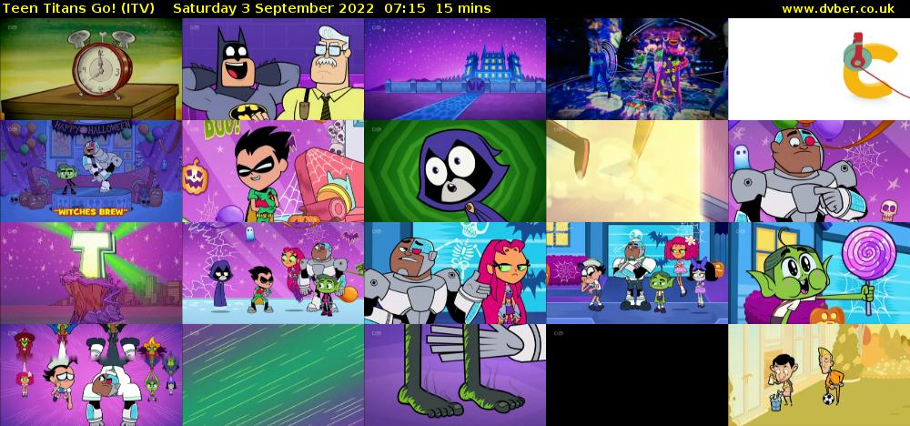 Teen Titans Go! (ITV) Saturday 3 September 2022 07:15 - 07:30