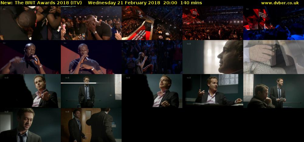The BRIT Awards 2018 (ITV) Wednesday 21 February 2018 20:00 - 22:20